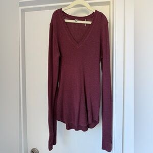 NWOT Margaret O'Leary Deep Red V-Neck Long Sleeve Top